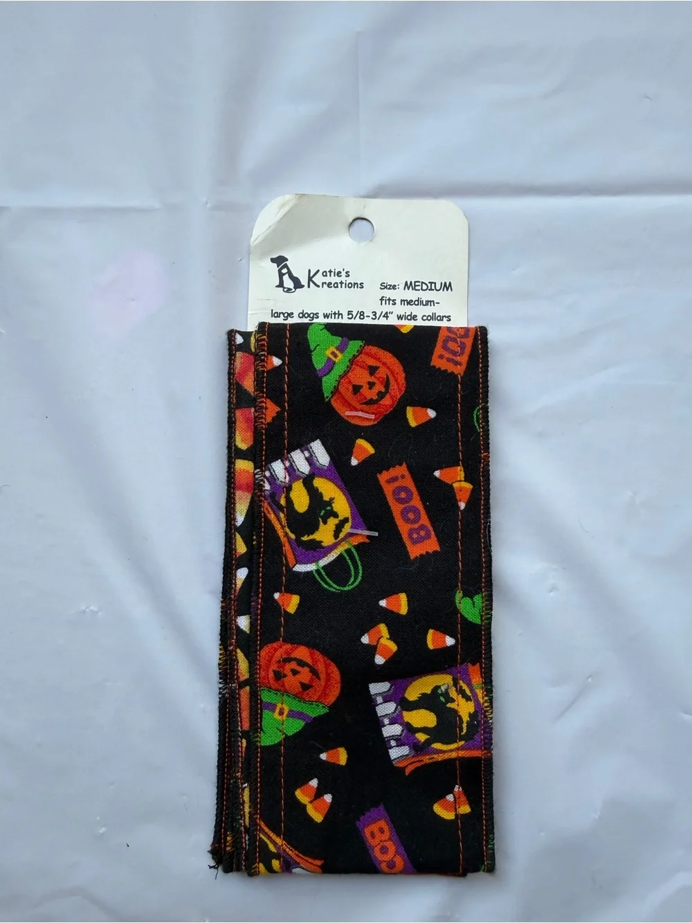 NEW Katie’s Kreations Halloween Dog Collar Slip On Bandana Medium Boo 🎃🐈‍⬛
